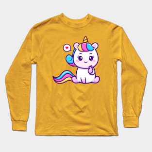 Cute Unicorn With Love Sign Hand Cartoon Long Sleeve T-Shirt